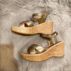 Metallic strappy wedges